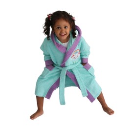 LEBENGOOD - Bathrobe for Girls, Children - 100% Cotton Oeko-Tex® - 2 Pockets, Belt, Hood, Plush Very Soft with Embroidery, Happy shower