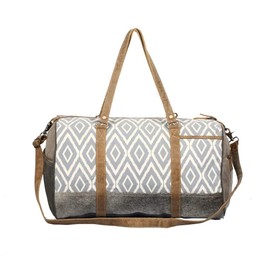 Myra Bag Artist's Impression Upcycled Canvas & Leather Traveller Duffel Bag S-1334