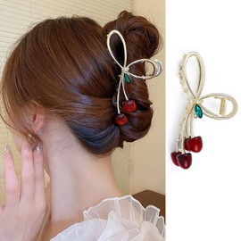 FRUZJAY Cherry Hair Clips Large Metal Hair Claw Clips Cherry Shape Hair Clip with Rhinestone Design Fruit Hairpin Nonslip Cherry Hair Clamps Strong Hold Hair Jaw Claw Fashion Hair Styling Accessories