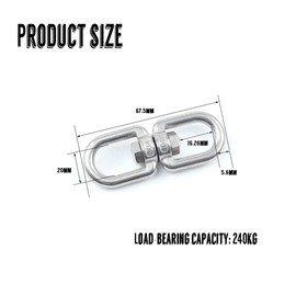 M6 Swivel Keychain Connectors Stainless Steel Swivel Ring, Pack of 2 Double Ended Rotating Hooks, Rotating Shackle Steel Double Ended Hook Shape of 8 Rotating Ring Eyelet Connector