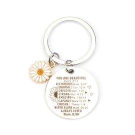 SHTALHST Sunflower Keychain,Christian Keychain with Uplifting Bible Verses,Religious Gift Birthday Gift for Women Christian, Silver