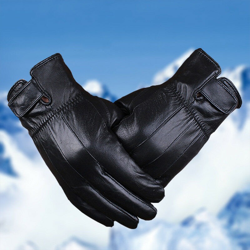Men Leather Windproof Touch Screen Gloves Winter Warm Waterproof Gloves