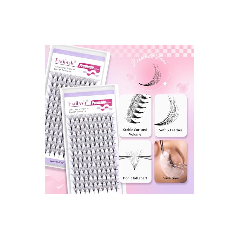 Doppelschichtige Volumen Wimpern 12mm 10D 0.07mm D Curl Vorgef√§cherte Extensions