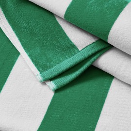 Great Bay Home 100% Cotton Velour 4 Pack Beach Towels 30" x 60" - Green Cabana Stripe Pool Towels - Quick Dry, Large Swim Towels