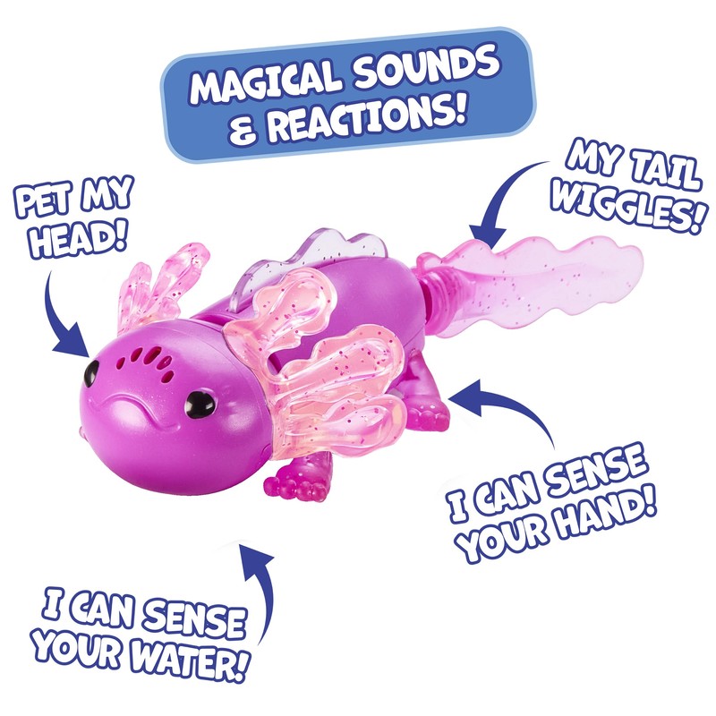 Fingerlings Interactive Baby Axolotl, Ziggy (Magenta), Swims & Lights Up