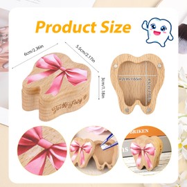 Tooth Fairy Box Magnetic, Bow Wooden Tooth Holder Cute Tooth Keepsake Box Lost Tooth Memory Storage Case Souvenir Gifts for Kids Child Boys Girls