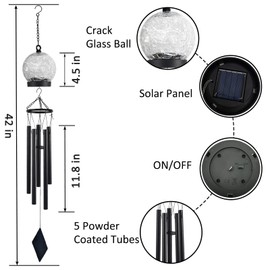 Garden Wind Chimes Outdoor, Solar Hanging Glass Ball Wind Chimes with 15 Twinkling LEDs 42 Inch Large with Unique Memorial Sympathy Wind Chime Outside Garden Décor as a Gift for Patio, Porch, Balcony