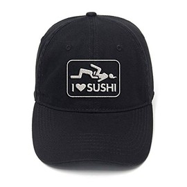 FANNOO Baseball Cap-I Love Sushi Funny Flock Printing Washed Cotton Adjustable Twill Low Profile Plain Unisex Denim Hats