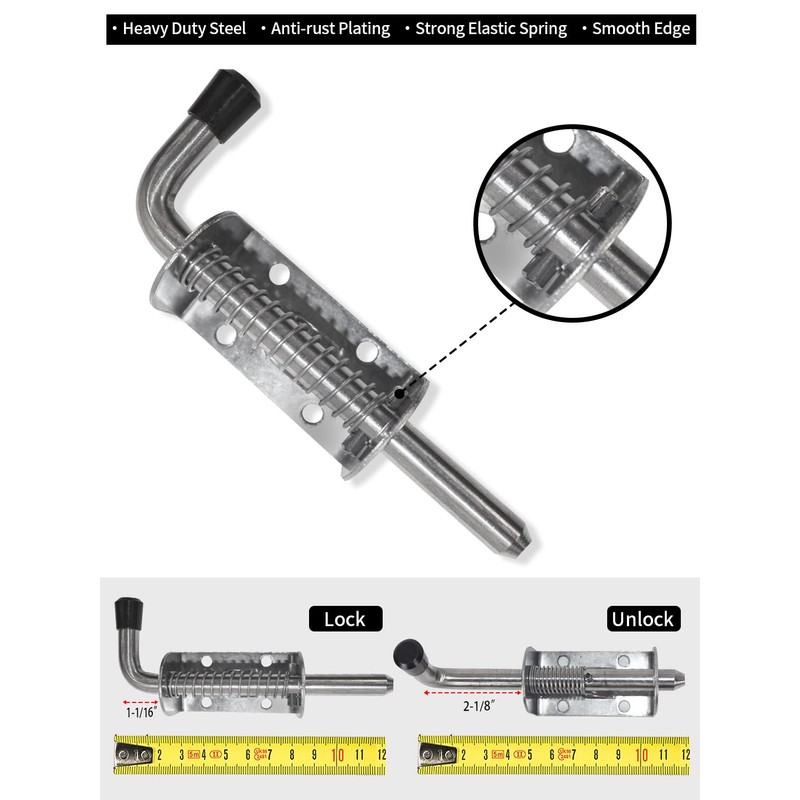 Quality Life Spring Loaded Gate Latch Pin Barrel Bolt 5in