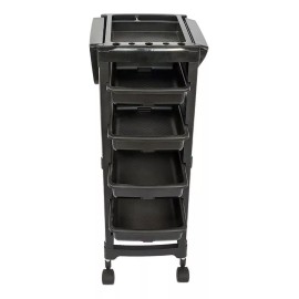 Beautyshop Carrito Auxiliar Con 4 Charolas Estética Barbería Salón Color Negro