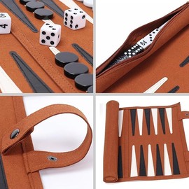 Backgammon Set, Roll Up Travel Backgammon Board Game for 2 Players, Luxury Leather Classic Backgammon Set for Board Game(Brown)