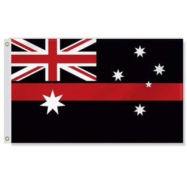 3×5 FT Red Line Australia Flag,Large Honoring Australians Firefighter National Decor,Double Side Digital Printed 150D Polyester Banner With Canvas Header Brass Grommet