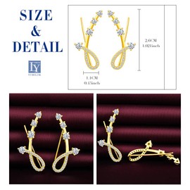 Yumilok Bling Women's Stud Earrings Ear Cuffs 7 Crystals Music Note 925 Sterling Silver Hypoallergenic Ear Cuffs for Women Girls, Sterling Silver Cubic Zirconia