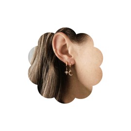 Yienate Boho Huggie Hoop Earrings Tiny Circle Hoop Earrings CZ Rhinestone Moon / Star / Flash / Evil Eye / Cone / Snake Dangle Drop Earrings Punk Statement Earrings for Women Girls (Gold Moon Star),