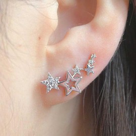 Inateannal Boho Cz Star Ear Crawler Earrings Crystal Star Climber Earrings Silver Star Stud Earrings Vintage Cluster Star Earrings Jewelry for Women and Girls