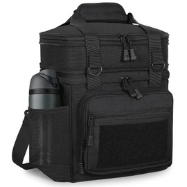 GLENKEY Double Deck Insulated Lunch Box, Expandable Large Lunch Bag Leakproof Cooler Bag Lunch Pail for Men Women Adults Work Shifts Travel Daytrip, Black