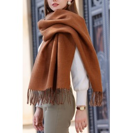 Wander Agio Womens Thick Blanket Scarf Long Shawl Large Scarves Cashmere Feel Double-side Pure Shiny Candy Color Coffee 27