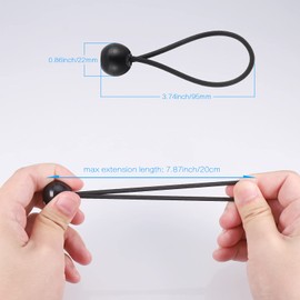 Hejo 35 PCS 4 Inch Black Bungee Cords with Balls, Durable Portable Bungee Balls, Polypropylene and Latex Braid Tarpaulin Bungees Balls for Tarpaulins, Pavilions, Tents, Camping