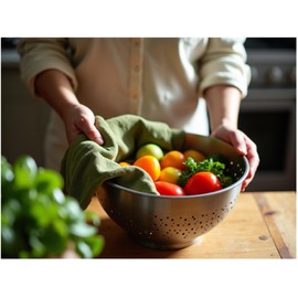 Linen Kitchen Dish Towels - 20 x 27 inch – 100% Pure Stonewashed Linen Hand Towel/Tea Towel - Set of 2 (Olive Green)