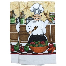 Italian Chef Collection 100% Cotton Printed Kitchen Linen Set of 5, includes 2 Kitchen Towels, 2 Potholder, 1 Oven mitt Kitchen Décor for Cooking, Baking, Barbecue