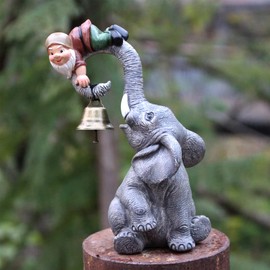 Meyas Garden Statues Garden Sculptures Garden Decoration Figures Desktop Ornament Figures Statues Elves Elephant Landscape Sculpture Decoration Gnome Elephant Bell Resin Statues Yard Balcony