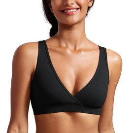 CRZ YOGA Butterluxe Maternity Nursing Bras for Women Crossover Wireless Sleep Breastfeeding Lounge Pregnancy Bralette Comfy Black Small