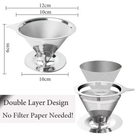 Coffee Filter, Stainless Steel, Permanent Coffee Filter, Reusable Hand Filter, Coffee Filter, Permanent Coffee Filter, No Paper Filter Required, Round Coffee Filter for up to 4 Cups of Coffee