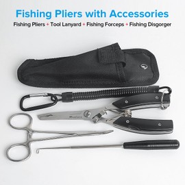 Realure 3 Piece Multifunctional Fishing Pliers Set with Lanyard, Includes Ateria Pliers, Hook Remover, Fishing, Line Cutter, Fishing Pliers for Hook Remover, Snap Ring, Portable, Stainless Steel