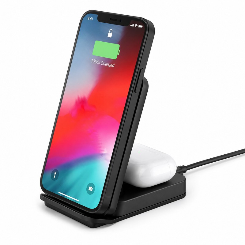 2-in-1 Wireless Charging Stand – 15W Qi Phone Charger &