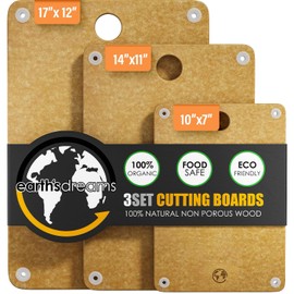 Earth’s Dreams Wood Cutting Board Set 3-Piece: Small, Large & Extra Large - Charcuterie Board, Non-Plastic, Non-Toxic, Heavy-Duty, Dishwasher Safe (Tan)
