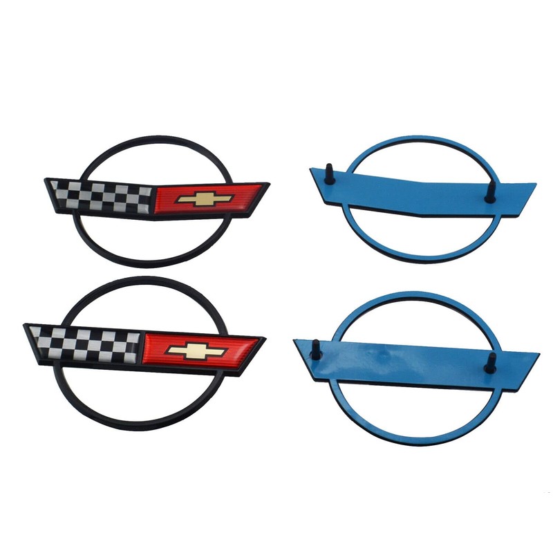 Pair Set C4 Corvette Gas Fuel Lid Emblem Cross Flag