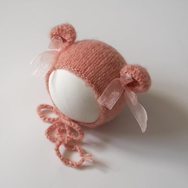 Zeroest Baby Photography Props Luxurious Hat Photo Shoot Outfits Newborn Girl Crochet Costume Infant Knitted Hats (Dusty Pink-01)