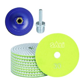 Sali 12 Pack Diamond Polishing Pads 4 Inch Wet Granite Stone Polish Pad Kit with 5/8’’-11 Backer Pad for Drill, Grinder, Polisher Polishing Pad for Concrete Marble Stone Countertop Quartz 30 Grit