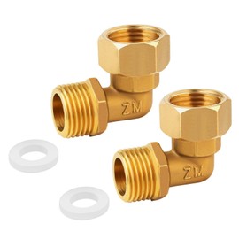 Pack of 2 1/2 Inch Brass Angle 90 Degree Male Thread Screw Connection 1/2 Inch IG/AG Brass Movable Hose Fitting Angle 90° DN15 Screw Connection Drinking Water Connection for Water Hose Connector