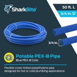 SharkBite 3/4 Inch x 50 Feet Blue PEX Pipe Flexible Water Tubing for Plumbing, PEX-B, U870B50