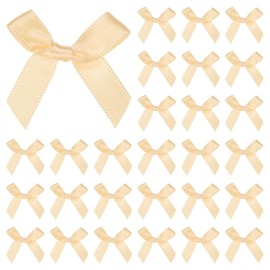 M METERXITY 50-Pack Mini Craft Ribbon Bow 1.6x1.6 Inch Checkered Fabric Satin Ribbon Bows Boutique for Craft DIY/Treat Bags/Hair Bow Sewing/Wedding/Birthday/Party/Christmas [Beige]