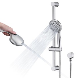 LOCALAND Hand Shower with Slide Bar, High Pressure 10 Setting Handheld Shower Head, Adjustable Height 24" Slide Bar, Wall Supply Elbow and 6.6ft Extra Long Shower Hose - Chrome
