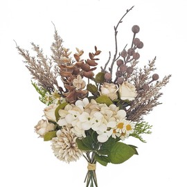 Peauley Small Artificial Fake Faux Flowers Silk Flower for Autumn Table Arrangements Fall Bouquets with Roses, Dandelions, Hydrangea, Daisies, Eucalyptus, hollyberries (Brown)