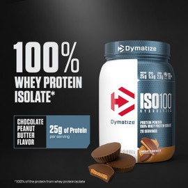 Dymatize ISO100 Whey Protein Powder Isolate, Chocolate Peanut Butter, 25g of Protein, 20 Servings, 5.5g BCAAs, Less Than 120 Cal., Gluten Free, 1g Fat, 1g Sugar, 2g Carb
