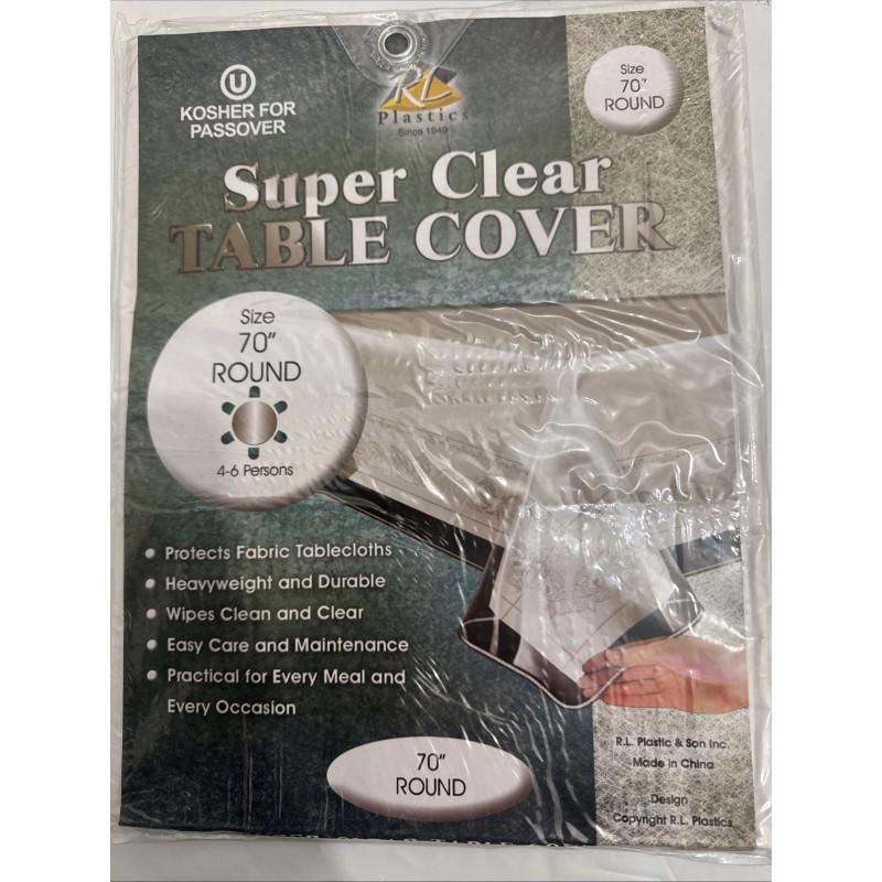 R L Plastic Tablecloth Protector Crystal Clear Vinyl (70" Round)