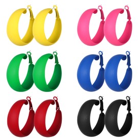 Colourful Hoop Earrings Large, 80s Retro Neon Earrings Fashion Jewellery Chunky Hoop Earrings 80s Accessories in 6 Colours, 90s Outfit Women, Iron, No Gemstone