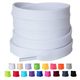 Olukssck [2 Pairs] Flat Shoe Laces for Sneakers, 2/5" Wide Athletic Shoelaces White 39 inch(100cm)