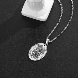 DOTBJ St Michael Oval Medal Necklace, 925 Sterling Silver Saint Michael Archangel Pendant with Stainless Steel Chain 22"+2"