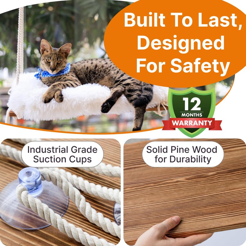 Large Cat Window Perch with Industrial-Grade Suction Cups - Solid