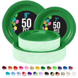 Exquisite Emerald Green Paper Plates Disposable 100 Pcs Plates Set 50-7" & 50-9" Dark Green Disposable Plates Paper Plates For Party Plates Disposable Heavy Duty Green Plates Disposable For Party