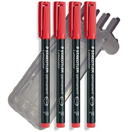 Staedtler Fineliner Universal Pen, Foil Pen, Lumocolor Permanent, Staedtler Box (Pack of 4, F Tip, Red)