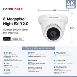 PANOEAGLE 4K 8MP PoE IP Camera Outdoor,4K PoE Turret Camera with Human Vehicle Detection, 2.8mm Lens, 98ft EXIR2.0 Night Vision, WDR, IP67 Waterproof, Plug & Play Compatible for Blue Iris