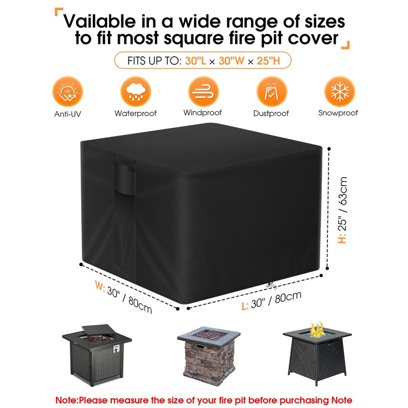 POMER Fire Pit Cover, 30 Inch Square Firepit Covers for