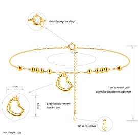 Cangall Silver Anklets for Women, 925 Sterling Silver Anklet Bracelet, 22 + 5 cm Flexible Adjustable Summer Barefoot Beach Anklet, Silver Foot Jewellery with Gift Box for Women for Birthday, Sterling