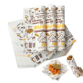 100pcs Food Basket Liners, DQELFA 11.6"x12" Deli Wax Paper Sheets for Food, Burger, Sandwich Wrapping Paper for Deli, Party, Festival and Outdoors (Classic Food Theme)